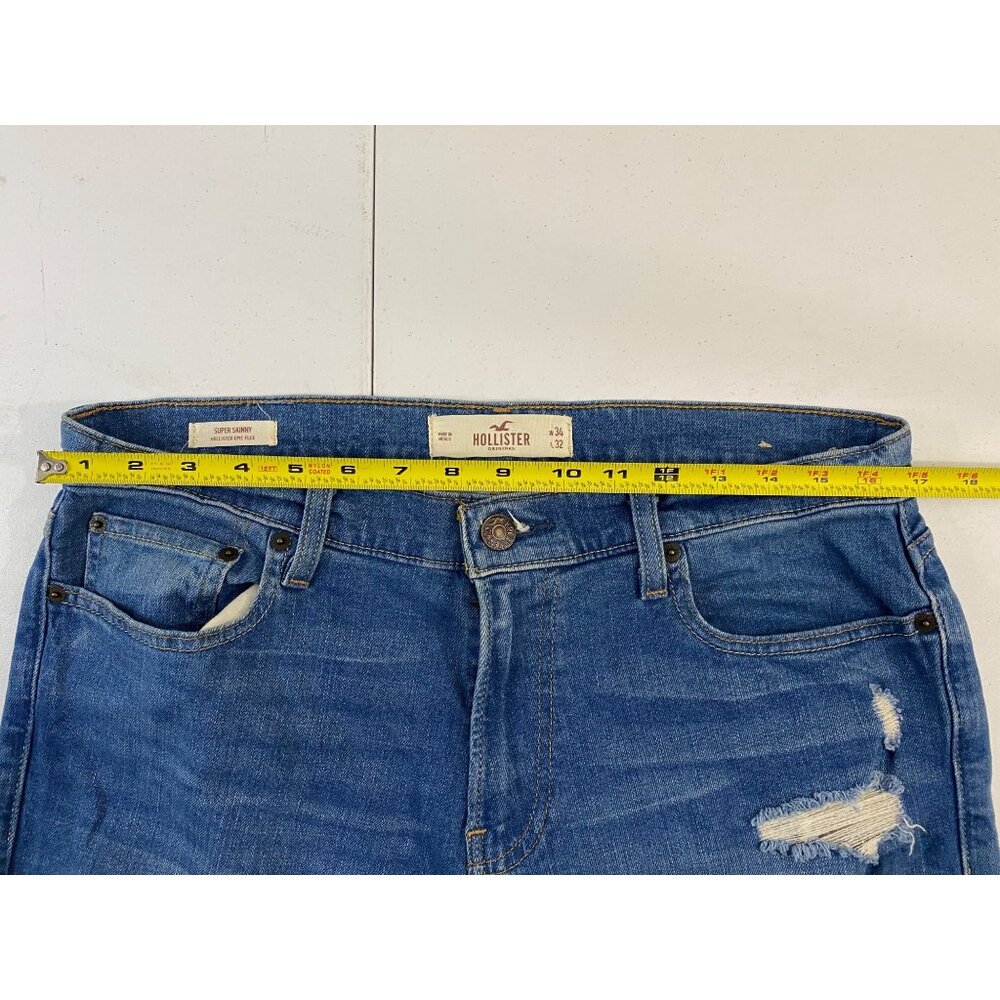 Hollister Epic Flex Super Skinny Jeans Mens 34x32 Blue Distressed Ripped - Picture 11 of 14